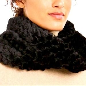 INC Black Twisted Heart Faux-Fur Cowl Loop Scarf